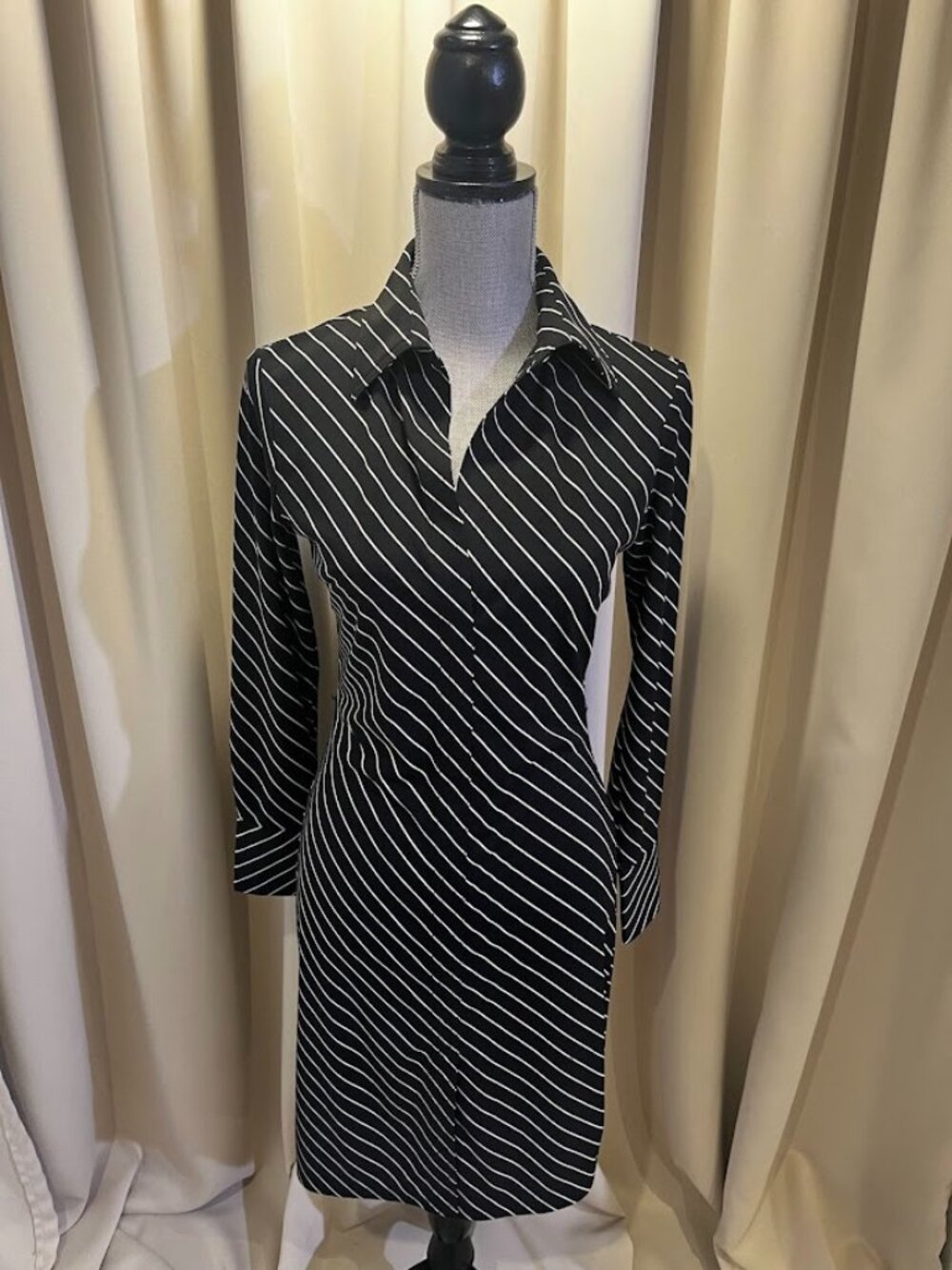 Express Black And White Striped Dress Vintage Size 3/4